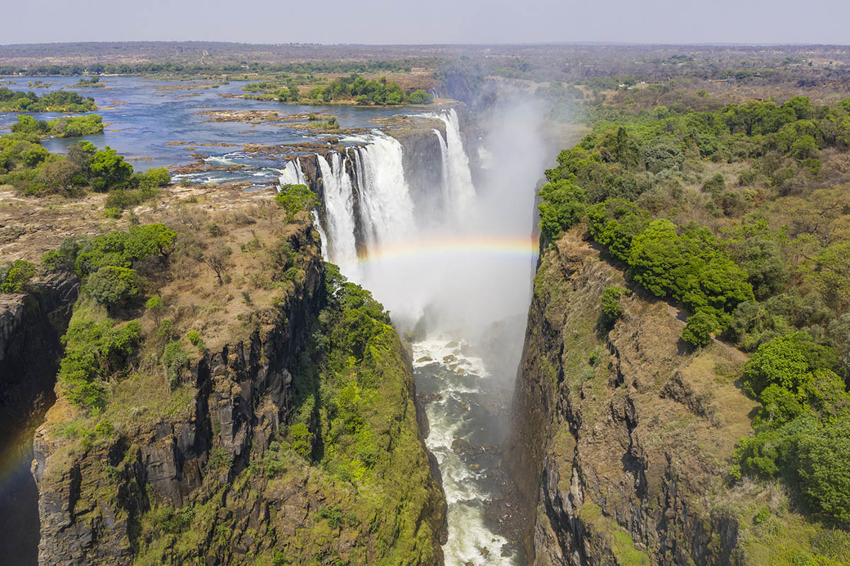 Aerial view of famous Victoria Falls, one of the best places to visit in Zambia and Zimbabwe